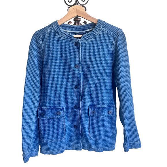 J. Jill Pure Jill Indigo Field Jacket Geneva Wash Waffle Knit ButtonUp Cotton XS - Picture 1 of 10